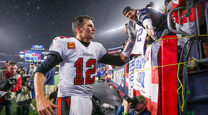 Tom Brady after defeating the Patriots.